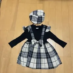新品未使用／チェック柄ワンピース 12-18M 帽子付き
