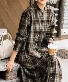 【リブインコンフォート】はまじとコラボ　大人の上品チェック柄Aラインワンピース