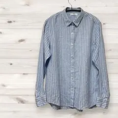 UNIQLO 長袖シャツ L ストライプ　プレミアムリネン100% Lサイズのサムネイル