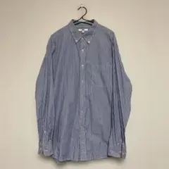 ユニクロ エクストラファイン コットンブロードストライプシャツ XL ネイビー