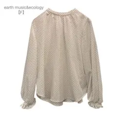 earthmusic&ecology/長袖ブラウス/袖フリル/ドット柄/F/白黒