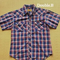 ミキハウス DOUBLE B 半袖チェックシャツ S レディース