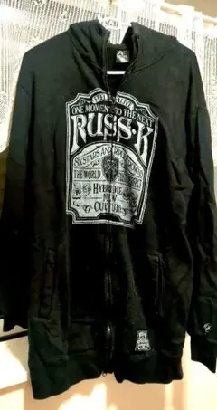 メンズ　RUSS-K ブラック ジップアップパーカー XL