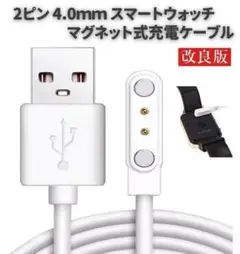 スマートウォッチ 2ピン 4.0mm USB 充電ケーブル ホワイトE569