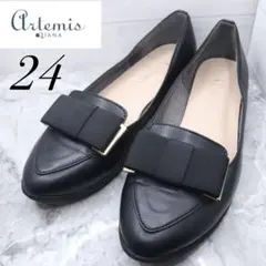 【64】DIANAダイアナ ローファー 黒 パンプス オペラリボン フラット24