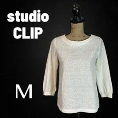 美品✨【スタジオクリップ】花柄刺繍コットンカットソー　バックボタン　オフホワイト