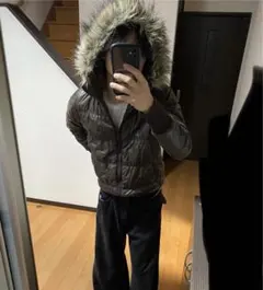 ファー付き　ダウンジャケット　ブラウン　Y2K お兄系　グランジ　00s 平成