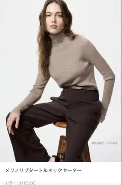 UNIQLO ユニクロ メリノリブタートルネックセーター
