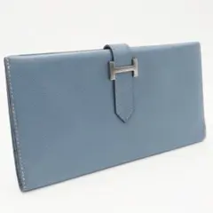 鑑定書付き【極美品】HERMES ベアンコンパクト 二つ折り財布 ブルー