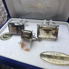 ヴィンテージ 茶水晶 カフスボタン タイタック カフス セット