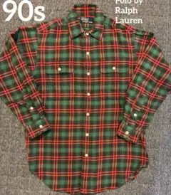 90s ラルフローレン　ポニーなし フラップ付ポケット　ネルシャツ　チェック