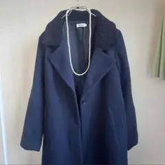 美品 チェスターコート LEPSIM レプシィム ボア襟 紺 ネイビー