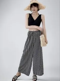 AILITI ハイウエスト ビキニ 水着 3点セット ワイドロングパンツ 黒のサムネイル