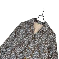 ヴィンテージ 70s セピア色 総柄 波柄ワンピース 和柄 長袖 M レトロ古着