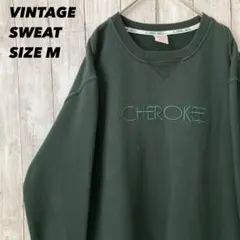 ヴィンテージ古着CHEROKEE 刺繍ロゴスエットトレーナー　サイズM緑グリーン