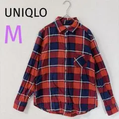 【UNIQLO】ユニクロ フランネルシャツ　チェック 長袖 レッド ネイビー M
