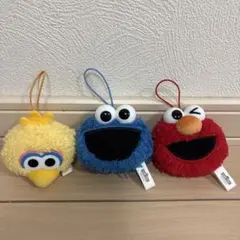 セサミストリートフェイスマスコット　3点セット　キーホルダー　ストラップ