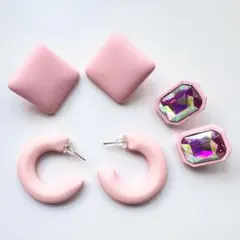ピアス　ピンク　まとめ売り　３点セット