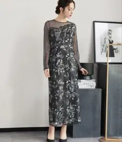 プリーツフロントフラワードレス ワンピース パーティードレス オケージョンドレス