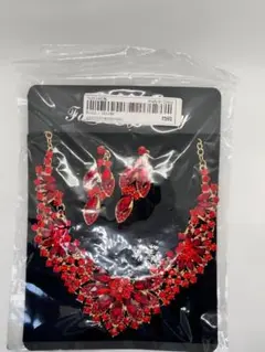 新品未使用 ベリーダンス赤アクセセット ネックレス ピアス