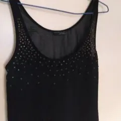 ※美品※ZARA ビーズ付き黒タンクトップ シアー