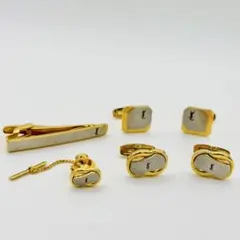 4点セット サンローラン カフス ネクタイピン ラペルピン YSL ロゴ 金銀