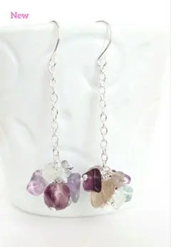 天然石ピアス485　フローライト　限定1点