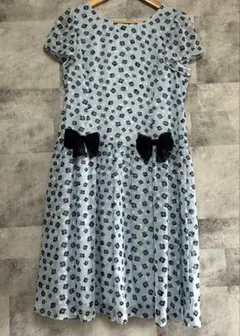 美品　ギャラリービスコンティ 花柄　ワンピース リボン 水色　シフォン　L