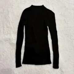 ◆リブ　モックネック　ニット　セーター　長袖　スリムフィット　ウール100　綿