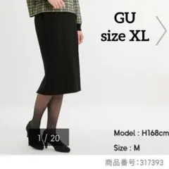 【GU】カットソータイトスカート XL 黒 スリット ウエストゴム 317393