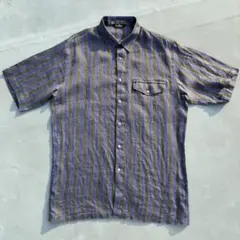 【極上リネン】90s VINTAGE リネンシャツ ストライプシャツ 半袖 総柄のサムネイル