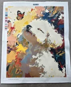 犬と蝶 キャンバスアート油彩風絵画 【福祉ハンドメイド】