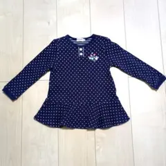 【美品】　ミキハウス　ドット柄　連結天竺トレーナー　チュニック　90