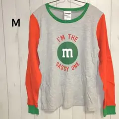 m&m's 長袖 Tシャツ トレーナー ロゴ グレー 赤 緑 Ｍ 古着 ポップ