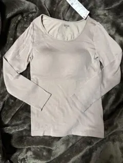 新品　ユニクロ　極暖ヒートテックリブUネックブラTシャツ長袖　ベージュ　XXL