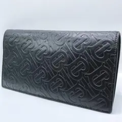 現行ロゴ⭐️バーバリー 長財布　ウォレット　TBモノグラム　エンボス加工　ブラック