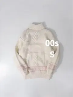 00s タートルネックニットセーター S 白 ヴィンテージ 古着