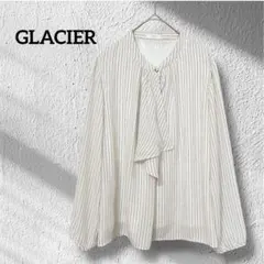 GLACIER グラシア ストライプ柄 ボウタイブラウス M ホワイト系 仕事着