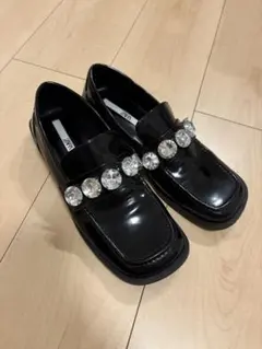 ZARA 黒 ローファー Sサイズ クリスタル装飾