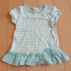 【クリアランス価格】BeBe 水色ストライプ Tシャツ 90cm