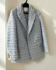 H&M シングルブレスト　ブレザー　水色　ツイードジャケット　Sサイズ