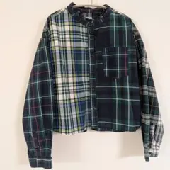 GAP KIDS チェック柄 フリルネック 長袖シャツ 130