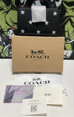 COACH 星柄 二つ折り財布 スター コーチ ブラック
