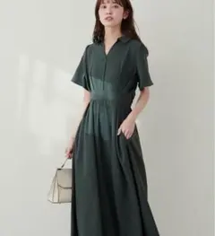 涼しげスキッパー衿お上品ワンピース　グリーンのサムネイル