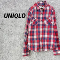 290 ユニクロ　長袖ネルシャツ　トップス　チェック　羽織　ボタン　春秋冬　赤