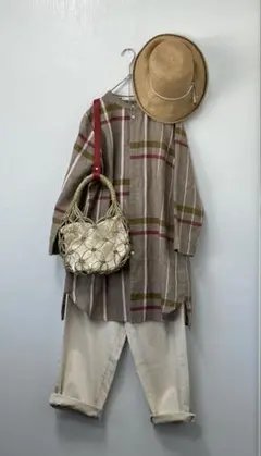 美品 パラスパレス 格子柄 ビッグチェック リネン チュニックシャツ 日本製のサムネイル