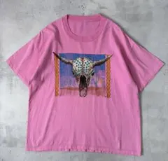 90s USA古着　Long Horn Skull　Tシャツ　アート