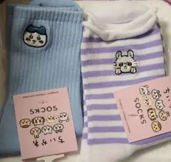 ちいかわ トーキングヘッズ クルーソックス ボーダー ワンポイントししゅう 靴下