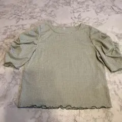 coca グリーンチェック パフスリーブ トップス S