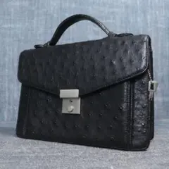 オーストリッチ セカンドバッグ ハンドバッグ 黒 ostrich
